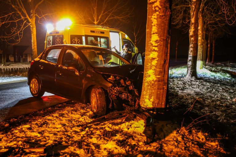 Automobilist botst door gladheid tegen boom bij Vegelinsoord